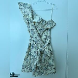 Banana Republic One Shoulder Dress Size Large Floral Blue Ivory Midi